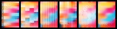Tableau sur toile Abstract gradient bundle featuring modern stripes, blurred textures, and versati