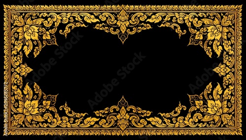 A black rectangle with intricate gold floral patterns