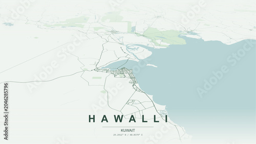 Foto Modern minimalist vector map of Hawalli, Kuwait