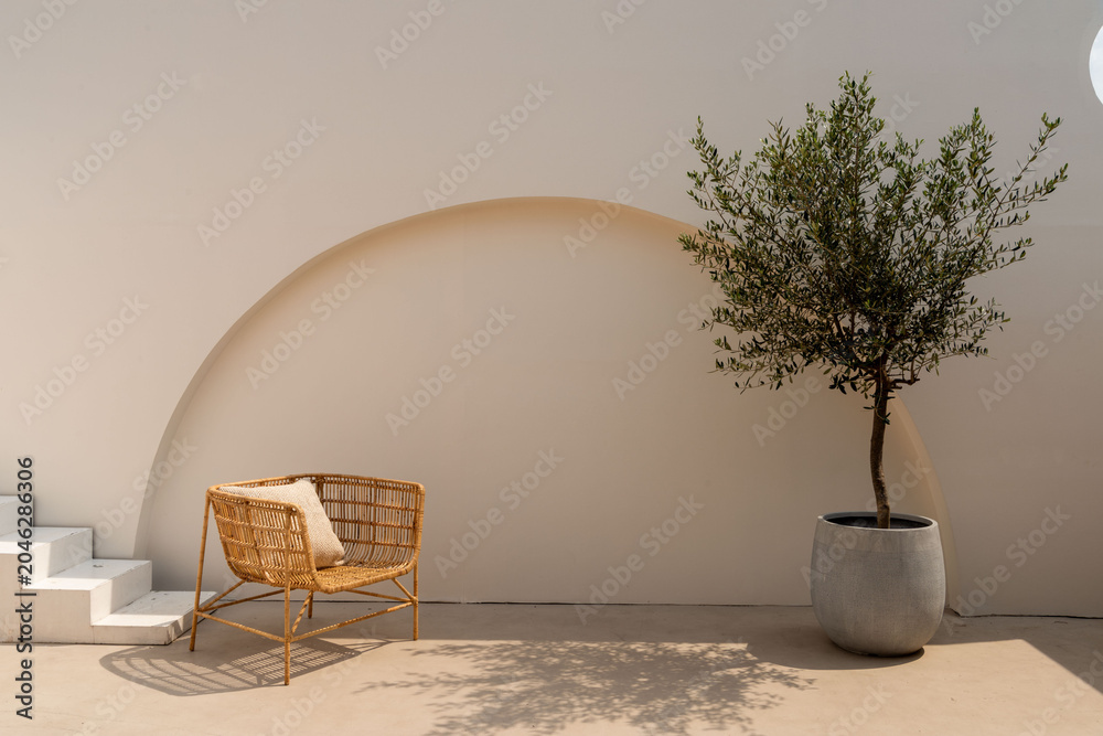 Fototapeta premium Minimalist outdoor space with chair.