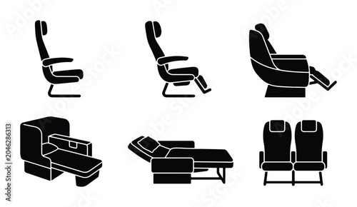 Tableau sur toile Modern recliner chair icons, comfortable seating vector set, travel and home fur