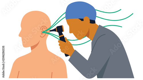 Εκτύπωση καμβά Doctor examining patient ear with otoscope medical procedure.
