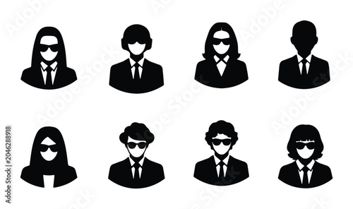 Schilderij op canvas Secret Agent Icons, Spy Silhouettes, Covert Operative Avatars, Business Security