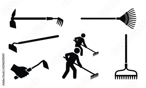 Fotografia Gardening Tools Set, Agricultural Implements Collection, Manual Labor Icons, Bla