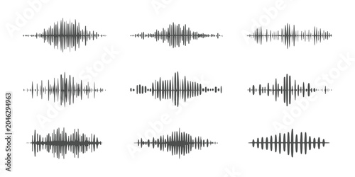 Εκτύπωση καμβά Collection of black audio sound wave equalizers and radio frequency waveforms vector illustration