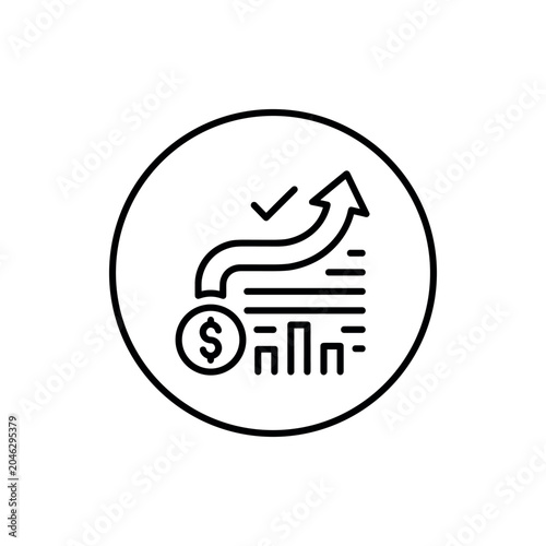 Financial growth icon with a rising arrow and dollar coin symbol for business success analysis
