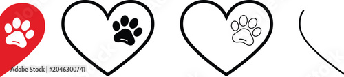 Fotografie Heart shape with dog paw print icons set vector illustration minimalist concept