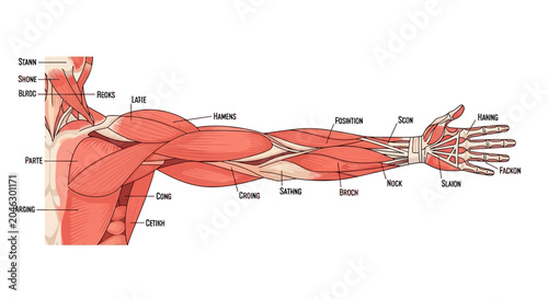 Bild auf Leinwand Detailed illustration of human arm and shoulder muscular anatomy.