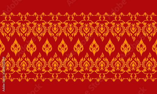 Traditional Thai Kanok Seamless Pattern in Red and Gold for Textile, Background and Decorative Design