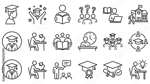 Quadro su tela Collection of linear icons related to education and academic study topics