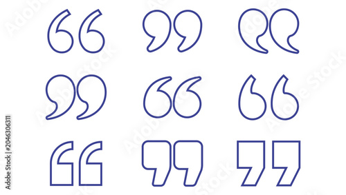 Foto Collection of Modern Quote Marks and Quotation Symbol Icons Set in Outline Style