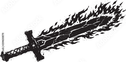 Принти на полотні Legendary Fire Sword with Burning Flames Dark Fantasy Illustration