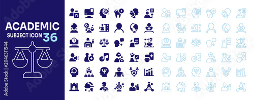 Schilderij op canvas Academic subject icons set including university majors, school disciplines, educ