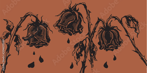 Canvastavla Dead Black Roses Vintage Gothic Floral Artwork