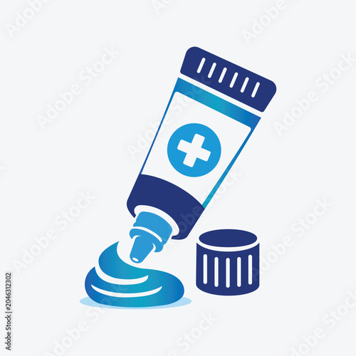 Ointment tube with cream droplet flat vector illustration on light background