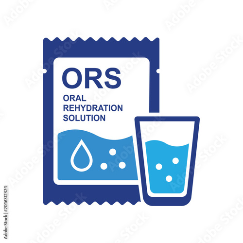Oral rehydration solution packet and glass flat vector illustration ors