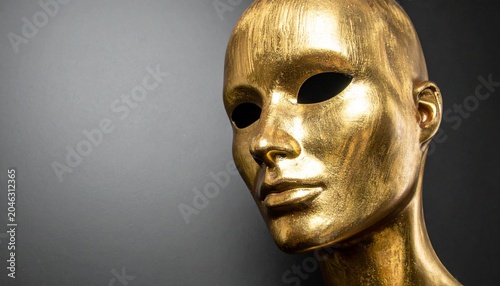 Elegant Golden Mannequin Head Sculpture Against a Dark Studio Background