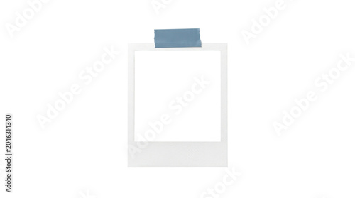 A polaroid photo with a blue sticky note on top isolated on transparent background