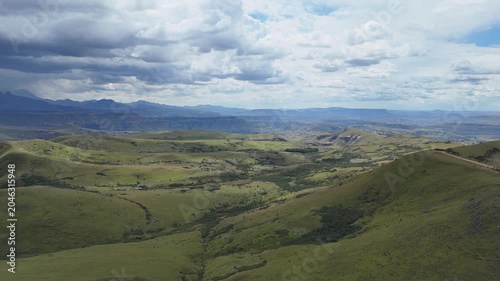 Aerial Broad Catchment Panorama Showing Braided Streams And Rolling Lowlands Of Drakensberg South Africa,