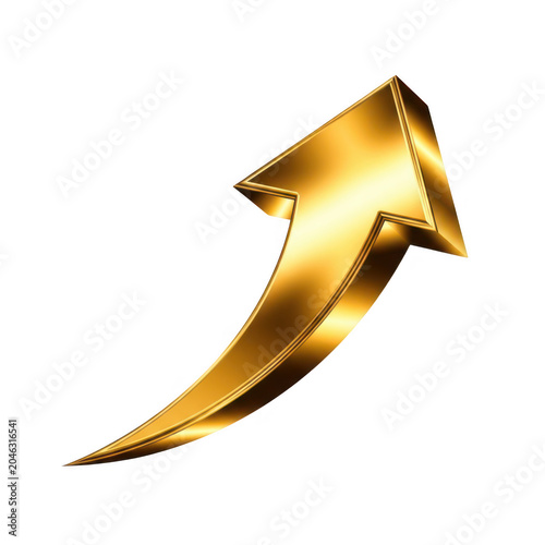 Golden shiny arrow icon pointing to the right with curved tip