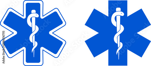 Tableau sur toile Blue star of life medical emergency symbol, professional ambulance and paramedic