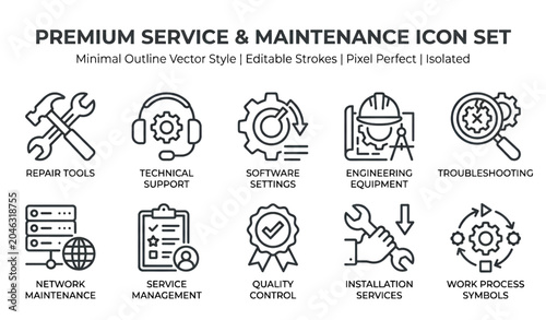 Service Maintenance and Technology Line Icon Set Editable vector 