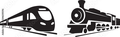 Black train vector. Two train silhouettes for railway companies vector. Black icon silhouette vector