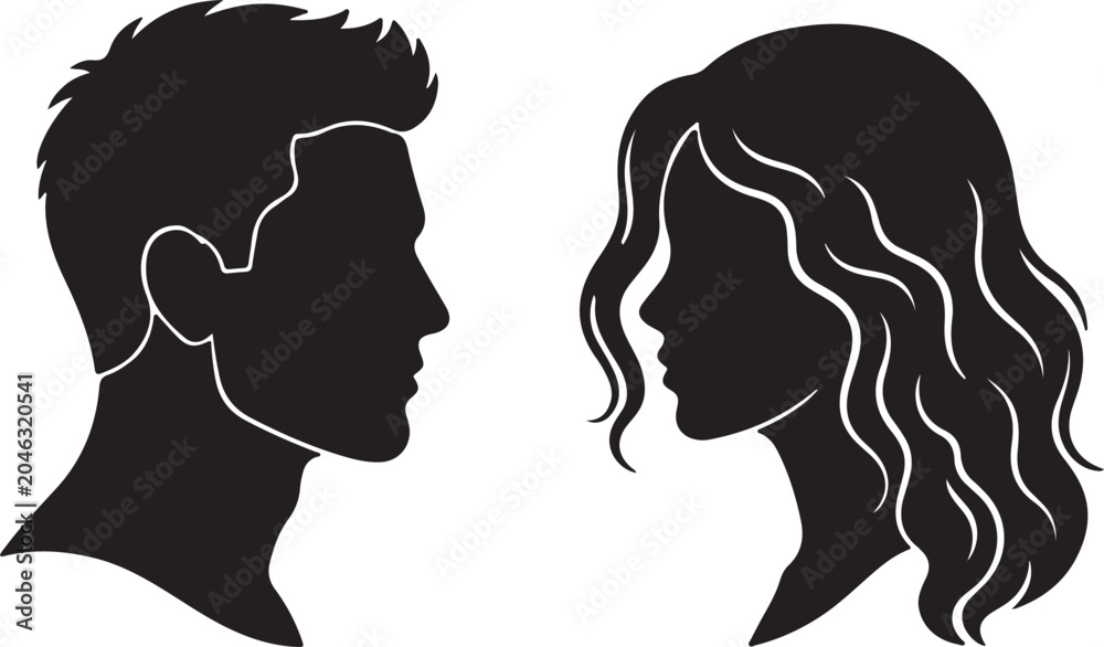 Fototapeta premium Black silhouettes of man and woman facing each other