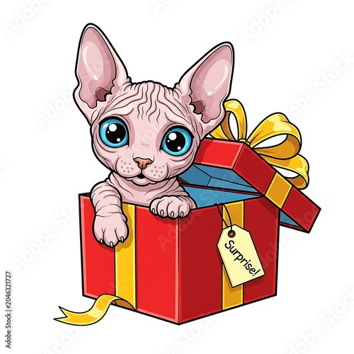 Happy child holding a large wrapped gift box illustration.