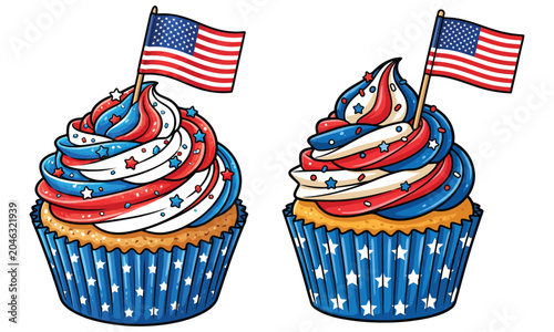 Patriotic american cupcakes with flags