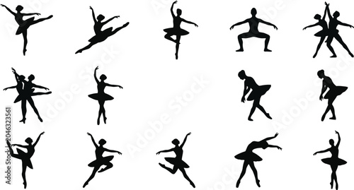 Bild auf Leinwand Set of ballet dancer silhouette icons isolated on white background