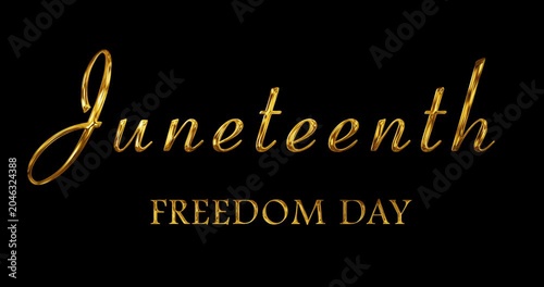 Juneteenth Freedom Day Mettalic golden cinema styled motion graphic. Pan African concept. Film opener intro outro inspired animation. Juneteenth text animation lettering. Shiny event promotions asset.