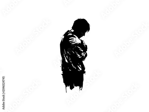 Εκτύπωση καμβά Silhouette of a person hugging themselves, conveying sadness, isolation, and contemplation