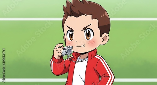 Young boy in red shirt holding a toy robot outdoors.