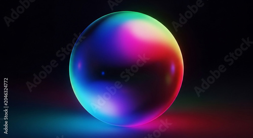 Abstract Glowing Iridescent Sphere with Neon Gradient Colors