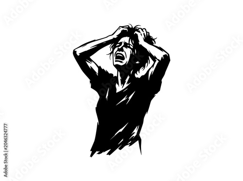 Foto Frustrated Woman Screaming, Pulling Hair, Expressing Despair and Stress