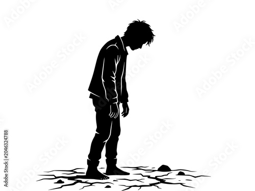Photos Sad Silhouette Man Standing on Cracked Dry Ground