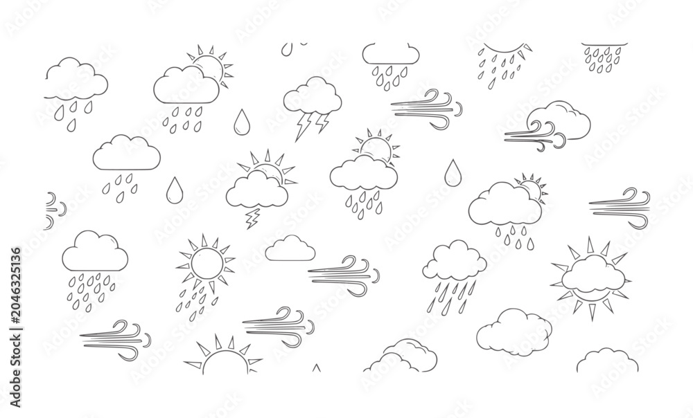 Fototapeta premium Weather including sun rain clouds lightning and wind
