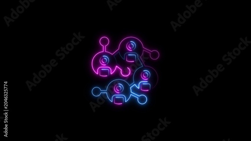 Neon image glowing blue and purple molecule structure icon with molecule chemistry structure laboratory research