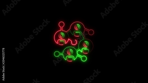 Neon image glowing red and green molecule structure icon with molecule chemistry structure laboratory research