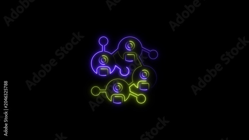 Neon image glowing yellow and blue molecule structure icon with molecule chemistry structure laboratory research