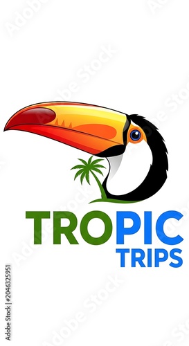 Tropic Trips Travel Logo with Parrot and Palm Tree.
