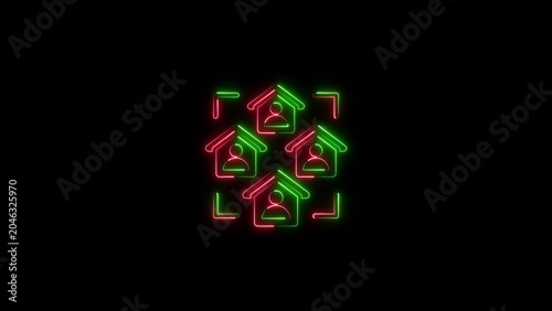 Neon image colorful real estate icons with building property architecture residential abstract structure