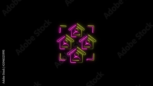 Neon image home network icon symbols with building property architecture residential abstract structure
