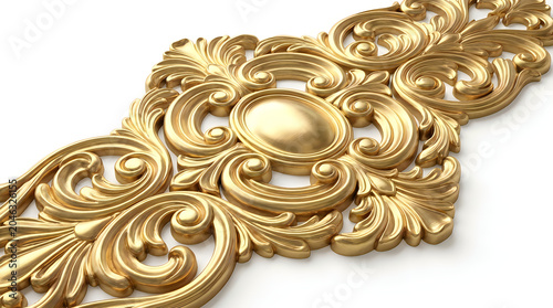 Detailed gold rococo style architectural molding fragment with ornament architectural decoration