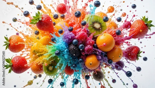 Fresh Tropical Fruits Splashing In Clear Blue Water On White