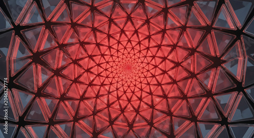 Abstract Geometric Red Dome Structure with Intricate Triangular Pattern