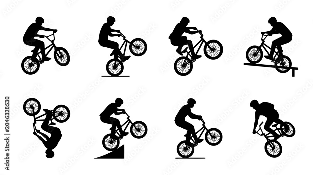Naklejka premium Silhouette illustrations of people riding bicycles.