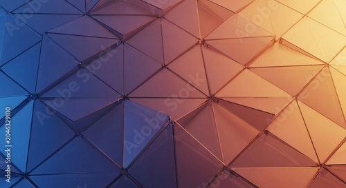 Abstract Geometric Triangle Pattern with Gradient Blue and Orange Lighting