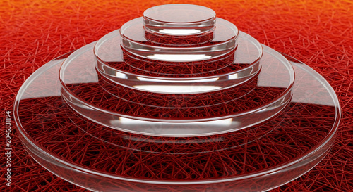 Abstract Glass Pedestal Display on Red Textured Background